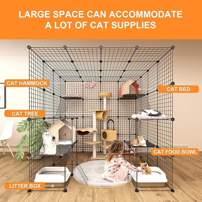 Oneluck 4-Tier Extra Large Cat Cages Indoor, 55.1 Inch Enclosure, Catio DIY Cat Playpen Detachable Metal Wire Kennels Cat Crate Exercise Place Ideal for 1-4 Cats