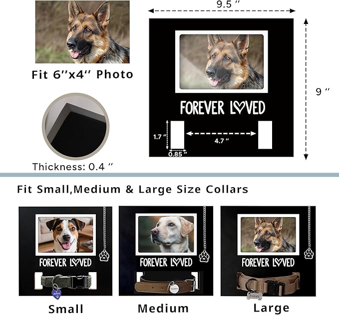 MYPAWLETS Pet Collar Memorial Frame with Pawprint Charm,Dog Memorial Gifts,Loss of Dogs Sympathy Gift,Remembrance Picture Frame for Cat & Dog Collars-L Black