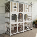 Large Wooden Catio Outdoor Cat Enclosure, Window Cat House with Wheels & 3 Platforms, Kitty Cage with Weatherproof Roof for Multiple Cats