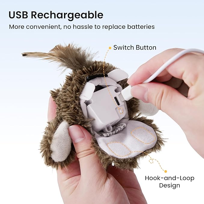 Flappy Bird Cat Toy, Interactive Flapping Chirping Bird Cat Toy with Catnip Bag for Indoor Bored Alone Kitten, Automatic Rechargeable Touch Activated Owl Kitty Toy (No Flying), Brown