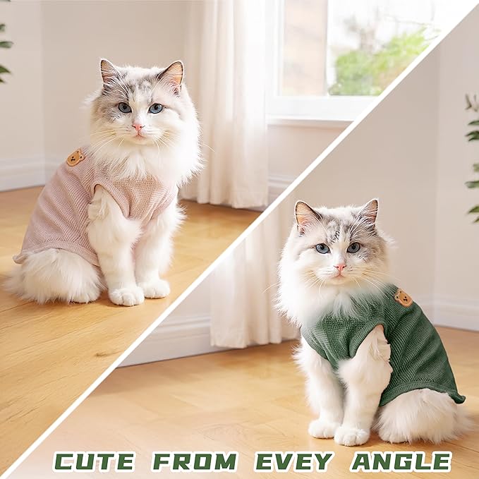 Waffle Knit Cat & Dog T Shirt for Small Dogs, Stretchable Puppy Shirt for Sphynx Cats & Small Breeds, Pet Clothes | Breathable Summer/Winter Apparel for Newborn(2PCS Medium)