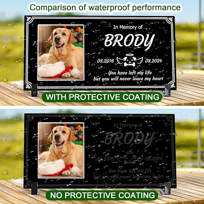 Personalized Pet Memorial Stone, Weatherproof Granite Dog Headstone - Custom Grave Markers for Dogs&Cats Engraved with Photo Name Date,Memorial Stones for Memory Garden