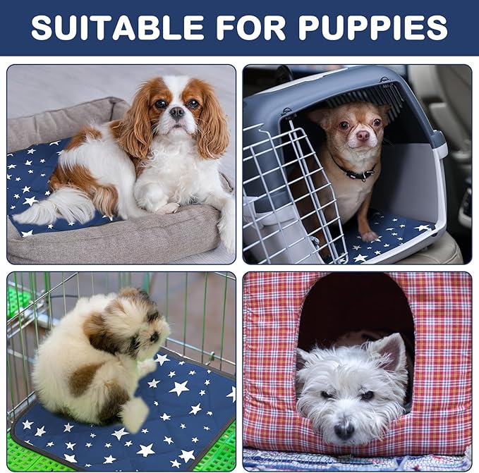 Namalu 4 Pack Self Warming Cat Bed Self Heating Cat Mat Star Pattern Soft Dog Crate Pad Thermal Pet Mat Anti Slip Kennel Dog Washable Warming Bed for Outdoor Indoor (12 x 12 Inch,Blue)