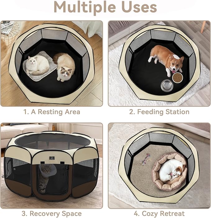 Portable Indoor Dog Playpen for Small Dogs & Puppies by A 4 Pet – 50.39" Pop-Up Soft Puppy Playpens with Bowl, Waterproof Floor, Calm Safe Space for Home, Travel & Daily Use