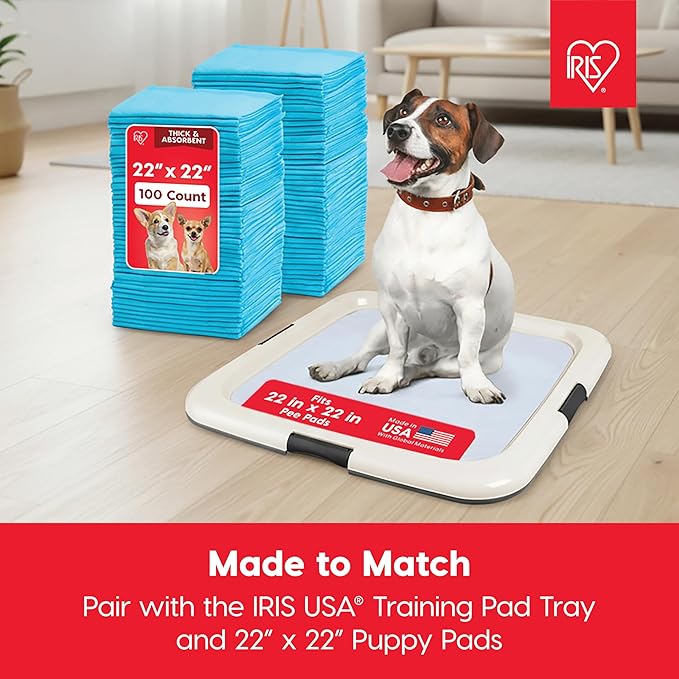IRIS USA Pee Pad Holder - for Regular Sized Dog and Puppy Pee Pads, Secured Latches, Non-Skid Feet, High Polish Finish for Easy Cleaning, Leak Protection, Fits 22"x22" Pad or Larger, Black/Gray