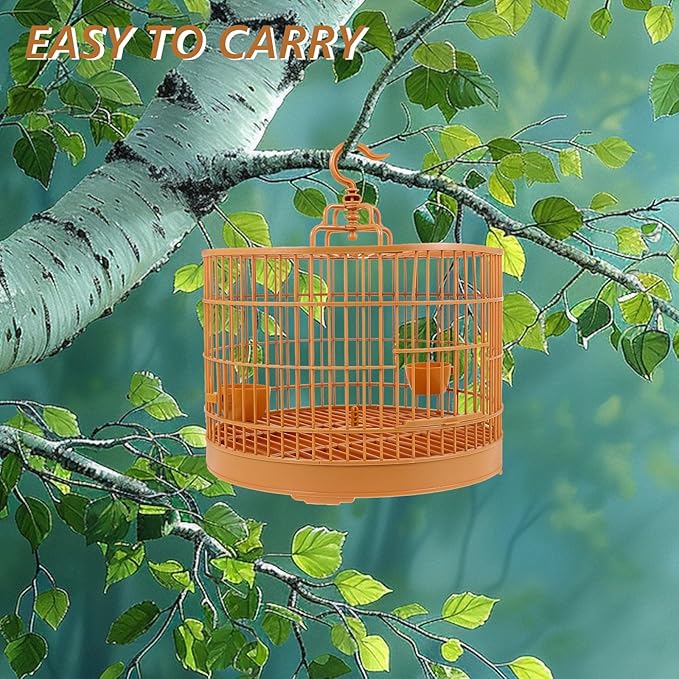 Milisten Hanging Parrot Bird Cage Small Round Plastic Birdcage with Feeder and Hook for Parakeets Finches Cockatiels 14.17In Bird House Carrier