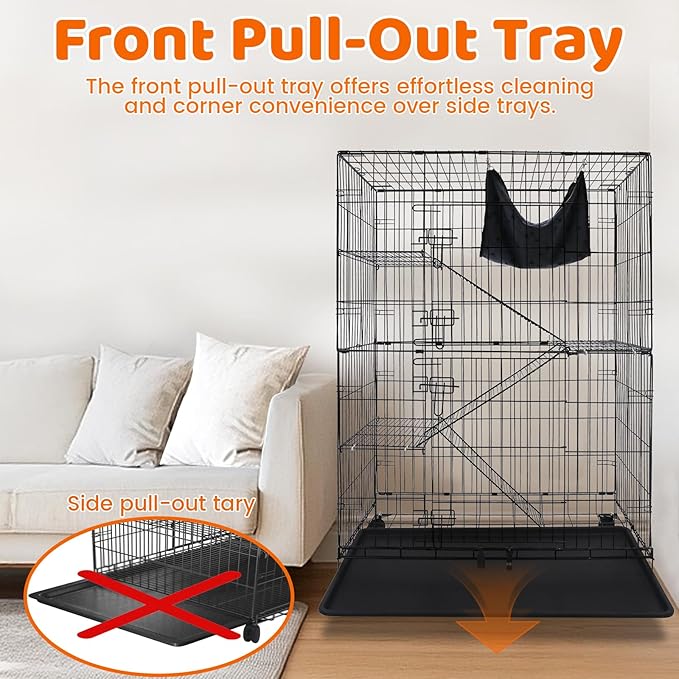 Homey Pet 50 Inch Cat Cages Indoor, Large 4-Tier Cat Crates for Indoor Cats, Collapsible Metal Wire Cat Kennel Big Multi-Level Cat Cage for Adult Cats Kitten Kitty with Hammock, Ramp, 360° Wheels