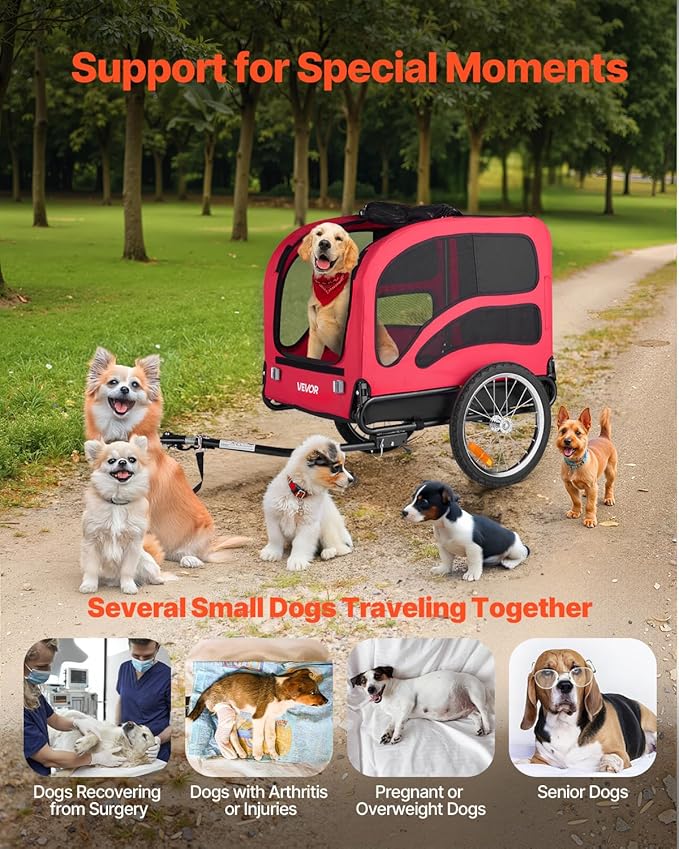 VEVOR Dog Bike Trailer, Supports up to 100 lbs, Pet Cart Bicycle Carrier, Easy Folding Frame with Quick Release Wheels, Universal Bicycle Coupler, Reflectors, Flag, Collapsible to Store