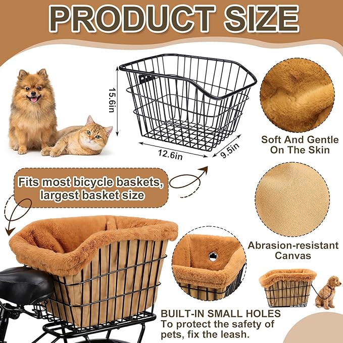 2 Pcs Dog Bicycle Basket Liner Pets Bike Basket Cover Soft and Warm with Durable Canvas Outside Ideal Gift for Pet Lover Easy to Install Comfort Padded Bike Baskets Liner for Dog Carrier