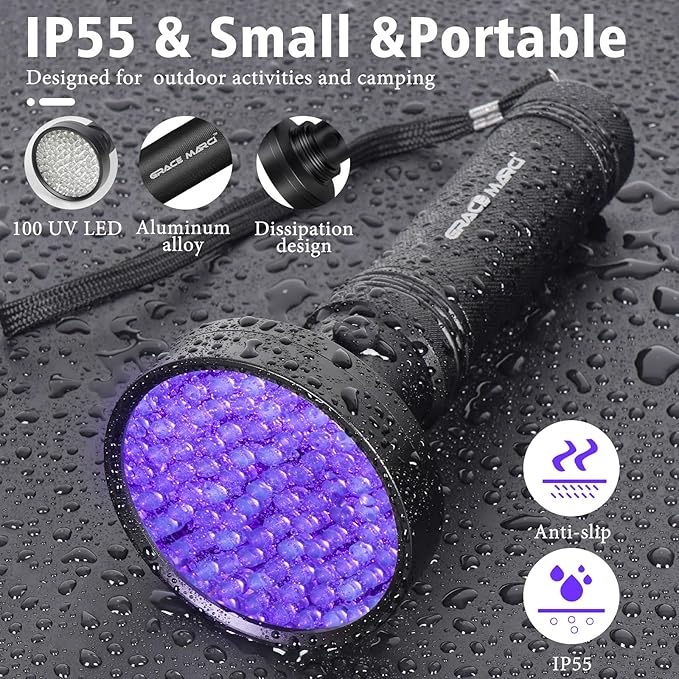 UV Flashlight Black Light, 100 LED Blacklight Flashlight for Dog/Cat Pet Urine Detector, Bed Bug, Scorpion, Show Drying Urine Stains on Toilets