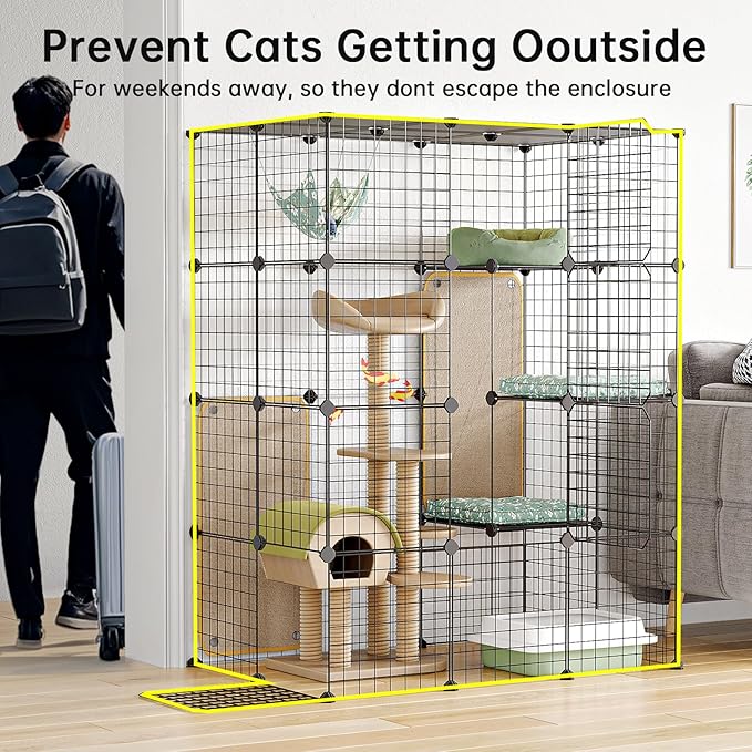 Oneluck 4-Tier Large Cat Cage Enclosure Indoor DIY Playpen Detachable Metal Wire Kennels Crate 2x3x4 Large Exercise Place Ideal for 1-3 Cats