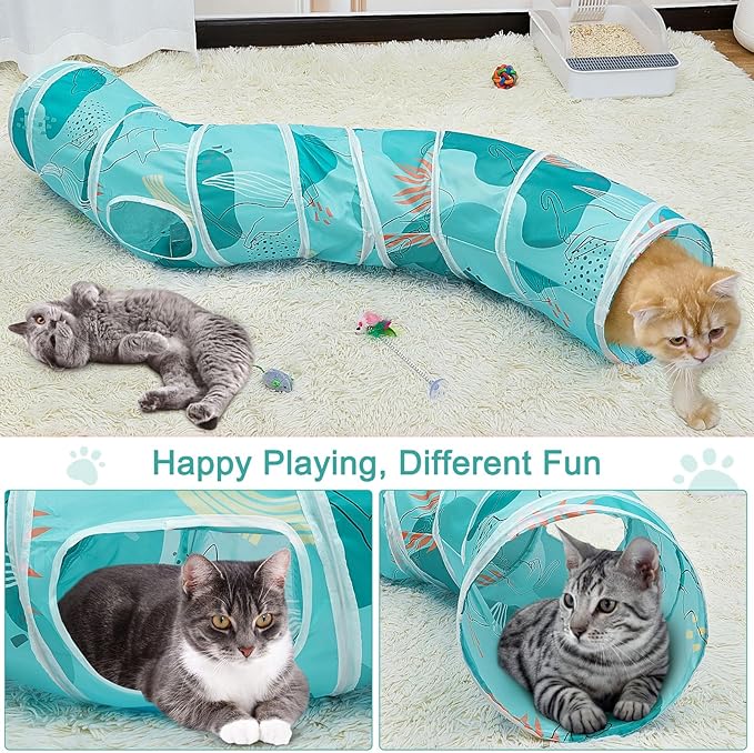 Glittme Cat Tunnel, Cat Tunnels for Indoor Cats, S-Shape Cats Cave with Cat Toys, Foldable Cat Tubes and Tunnels for Cats, Rabbit, Puppy, Guinea Pig