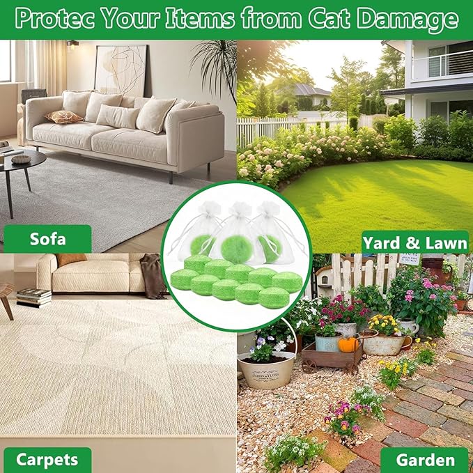 10 Pack Long-Lasting Cat Deterrent Balls with Natural Oils - Outdoor Indoor Repellent for Yard, Garden, Lawn, Furniture & Plants, Safe for Pets