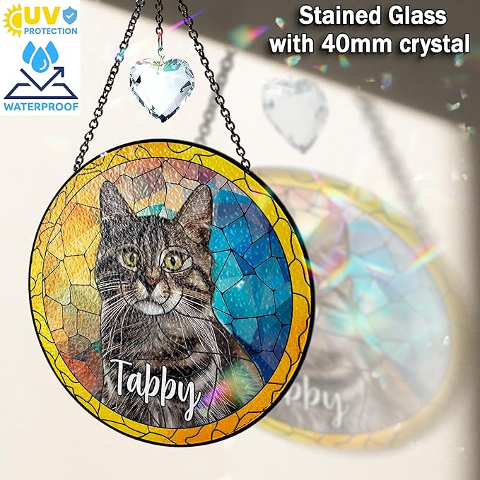 Personalized Pet Stained Glass Window Hanging, Dog Memorial Suncatcher Picture, Sympathy Gift for Loss of Pet, Cat Bereavement Keepsake Portrait Photo, Remembrance Gift for Dog Lovers