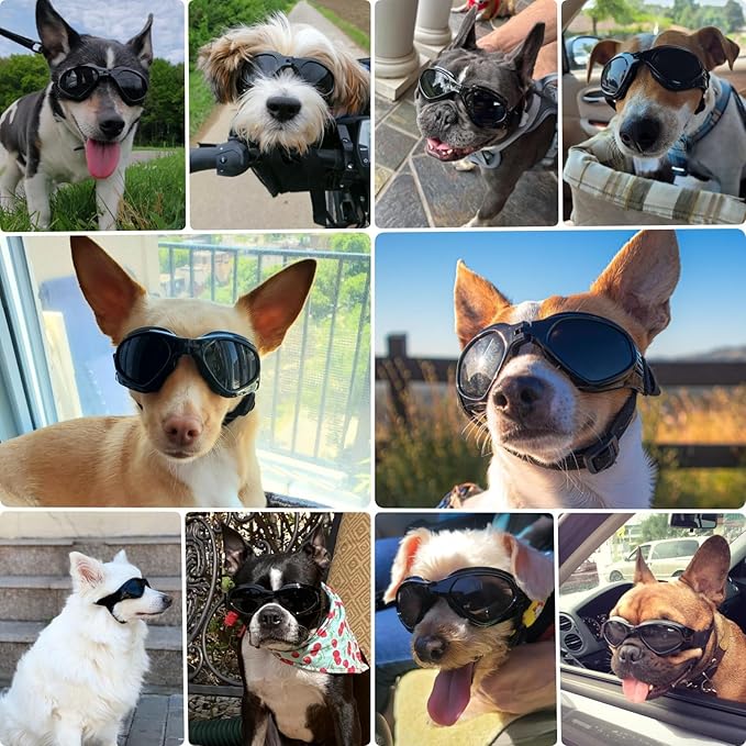 Petleso Dog Goggles Medium Breed, Dog Sunglasses for Medium Dogs Eye Protection Windproof, Black