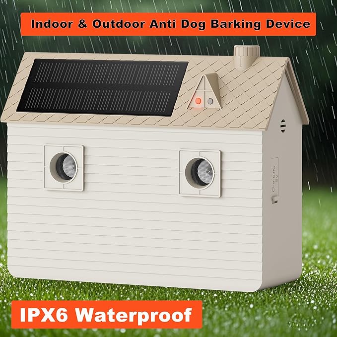 Ultrasonic Dog Bark Deterrent Devices,Anti Barking Device,Dog Barking Silencer Up to 50 FT,3 Modes,Solar and USB Dual Charging Function,Indoor Outdoor for Dogs Training & Behavior Aids,Beige