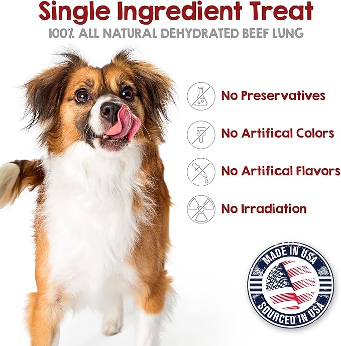 Riley's Dehydrated Beef Lung Dog Treats - Single Ingredient No Hide Dog Chews - USA Sourced 100% Beef Lung Treats - Training Chews and Snack Time Bites - 8oz (Pack of 2)