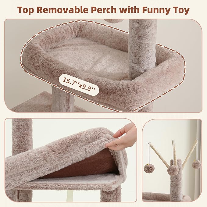 Cat Tree for Indoor Cats, Cat Tower with Scratching Post for Small Cats and Kittens, Cat House with Removable Top Platform and Fluffy Balls, Hanging Cat Basket, Mushroom GCT006SMU
