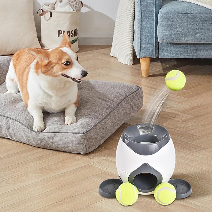 Dog Food Reward Machine, Automatic Dog Ball Launcher, Dog Tennis Ball Throwing Machine for Interactive Play & Training Small and Medium Dogs (Grey)