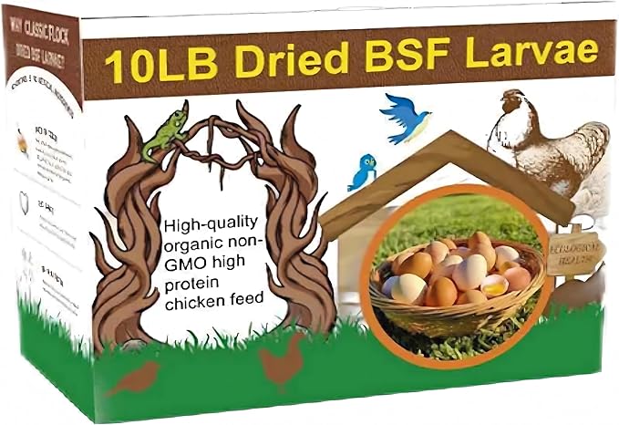 10lb Dried Black Soldier Fly Larvae Chicken Feed,100% Natural Non-GMO BSF Larvae,More Calcium Than Mealworms,High Protein Chickens Treats, Food for Wild Birds, Ducks, Laying Hens
