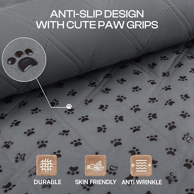 Luciphia 100% Waterproof Couch Cover Blanket for Dogs Anti-Slip Pet Couch Protector Sofa Mat Puppy Cat with Non-Slip Bottom, Grey, 68x82 Inch