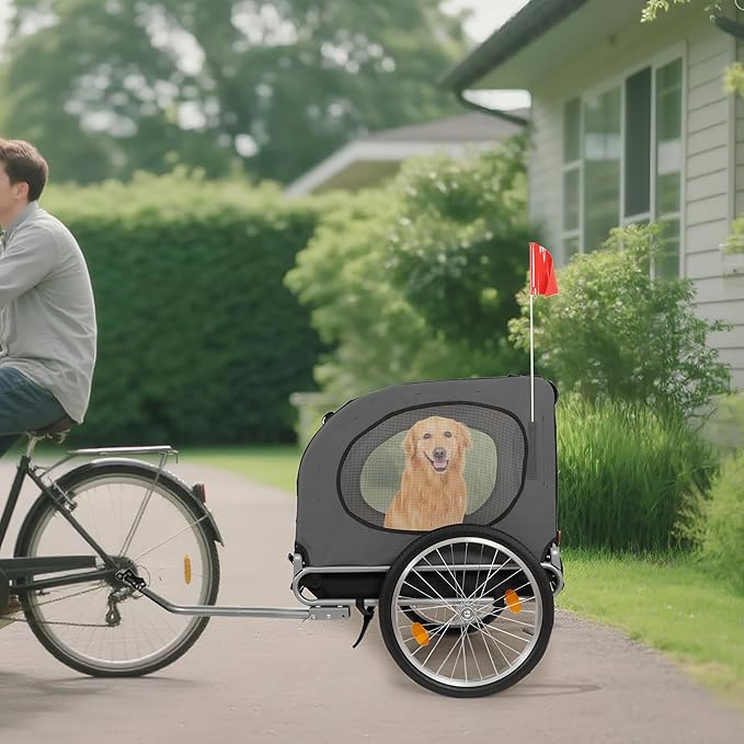 【Upgraded】 Dog Bike Trailer for Medium Large Dogs - Convertible to Jogging Stroller, 88Lbs Capacity, Waterproof & Ventilated Design with Safety Flag, Universal Hitch for 20-29" Bikes