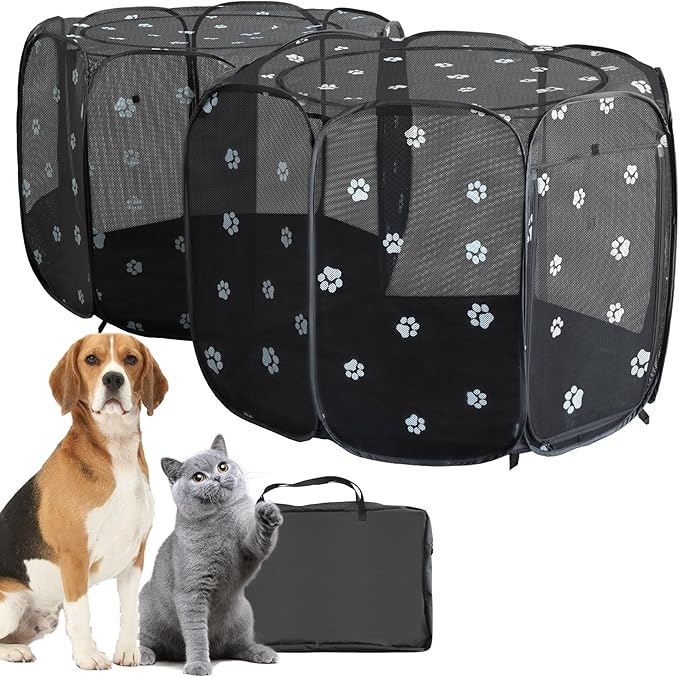 2-in-1 Cat Playpen with Pee Pad, 90''Pop Up Dog Pet Playpen for Indoor Outdoor Cats Enclosure, Portable Pet Playpen, Kitten Puppy Foldable Play Pen Cat Dog Tent Crate Cage Kennel(L, 90" Lx45Wx28H)