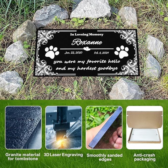 Pet Memorial Stones for Dogs & Cats, Personalized Dog Memorial Plaques for Pet Grave Stones for Outdoor - Cats Headstones, Tombstones for Grave Markers with Photo (Text Only)