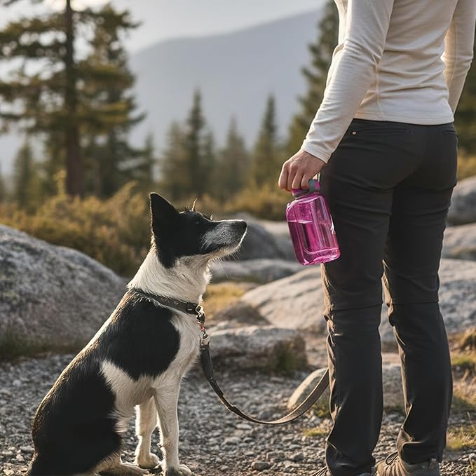 OllyDog OllyBottle | Tritan Dog Water Bottle with Detachable Bowl | BPA Free Leakproof Pet Dispenser | Hiking Travel (600ML, Hot Pink)
