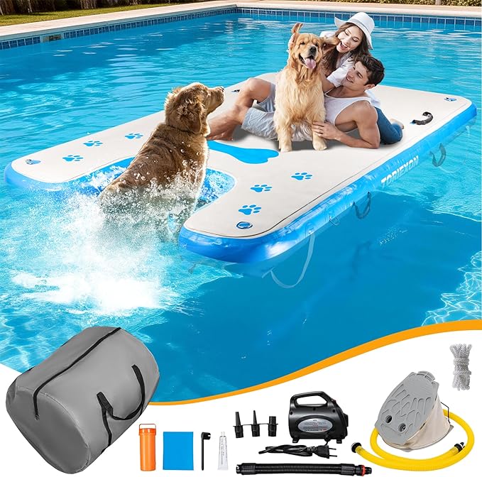 96" x 60" Inflatable Floating Dock & Dog Boat Ramp Heavy Duty, Upgraded 700 LBS Load Capacity, 8in Thickened Pool Ramp, Non-Slip & Puncture-Resistant Surface, for Pools, Lakes, Beaches