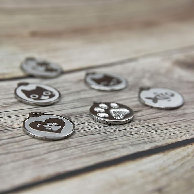Stainless Steel Cat ID Tags - Engraved Personalized Cat Tags Includes up to 4 Lines of Text with Kitty Face Shape