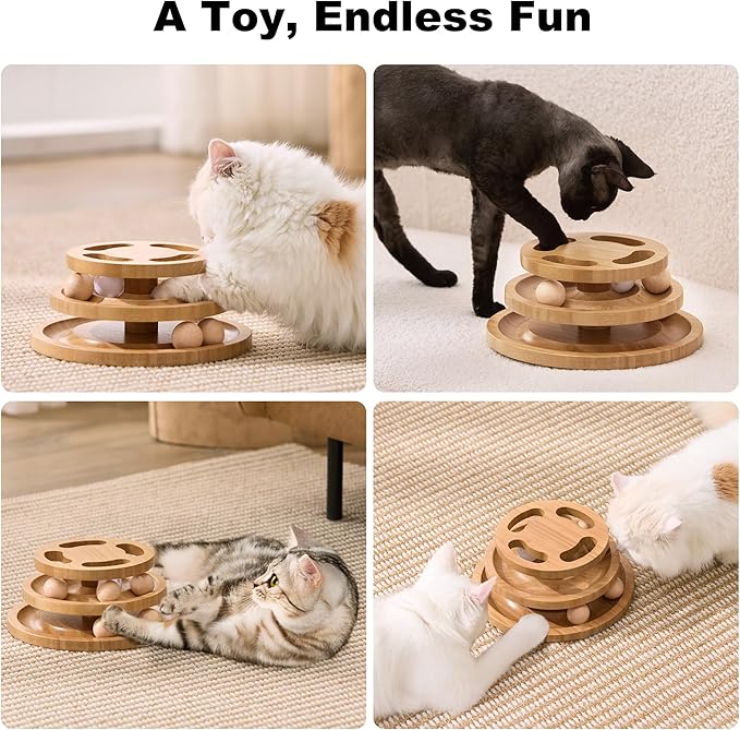 Cat Ball Track Toy with Puzzle Top, Wooden Cat Toys for Indoor Cats with Spinning Balls, Interactive Large Cat Ball Tower for Kitten Kitty Exercise Mental Physical