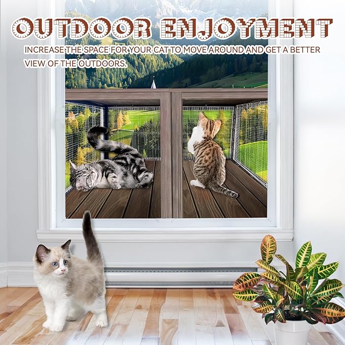Cat Catio Outdoor Window Enclosure for Large Cats - Expandable Cat Window Bed for Napping, Sunbathing & Enjoying Scenery