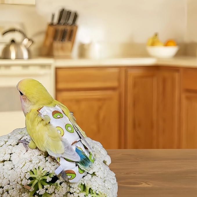 2 Pcs Bird Diapers Bird Harness Flight Suits Diapers with 80 Inch Flying Leash Reusable Parrot Nappy with Waterproof Inner Layer for Cockatiel Budgie Conure Parakeet Lovebird-Kiwi&Banana