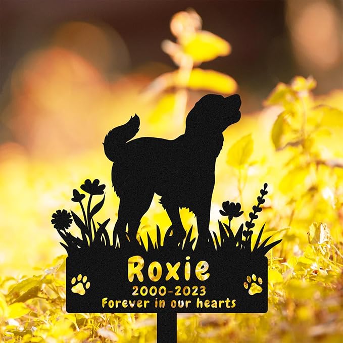 Personalized Golden Retriever Dog Memorial Grave Marker, Custom Dog Golden Retriever Memorial Garden Stake Metal Grave Marker, Customized Flowers Dog Memorial Stake Cemetery Marker