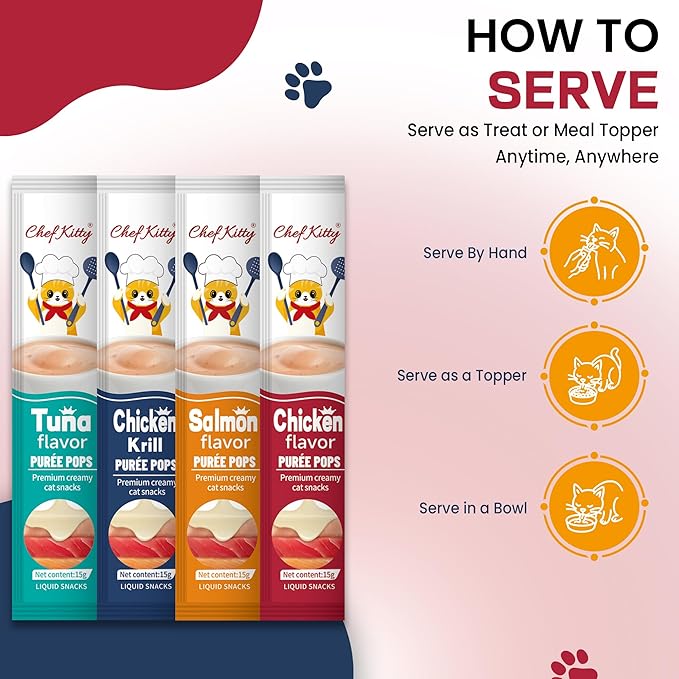 Cat Treats Lickable | Grain-Free Cat Food Toppers, High Protein | Creamy Puree Squeeze Ups with Vitamin E & Taurine, Digestible Formula | 0.5 oz. Each Tube, Chicken & Seafood Mix Variety | 20 Tubes