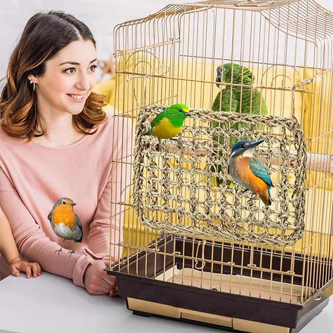 MAQIHAN Seagrass Mat for Birds - Bird Toys Seagrass Mats Foraging Activity Play Grass Mat Bird Climbing Wall Seagrass Net Hammock Toy for Medium Parakeets Lovebirds Finch Budgerigars Conure Cockatiel