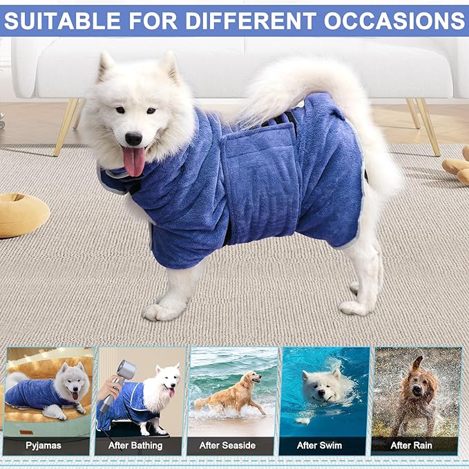 Dog Towel, Dog Bathrobe Pet Grooming Towel Drying Coat Robes for After Bath Collection Absorbent Microfiber Bath Towels for Drying Dogs Small Medium Large