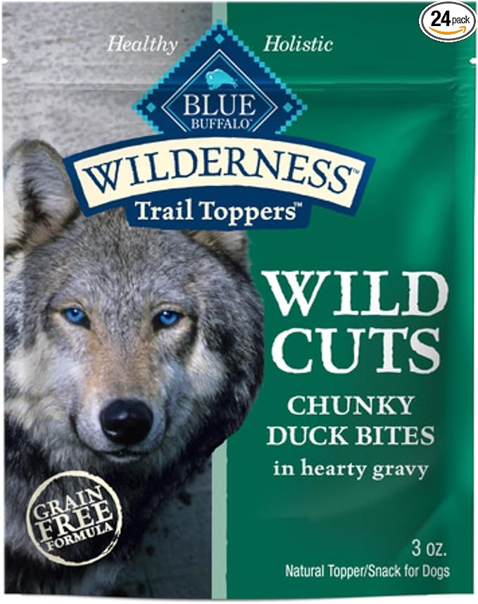 Blue Buffalo Wilderness Trail Toppers Wild Cuts Natural High-Protein Dog Wet Food, Duck Bites in Hearty Gravy, 3-oz Pouch, 24 Count