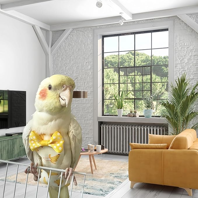 2 Pcs Bird Diapers Bird Harness Flight Suits Diapers with 80 Inch Flying Leash Reusable Parrot Nappy with Waterproof Inner Layer for Cockatiel Budgie Conure Parakeet Lovebird-Kiwi&Banana