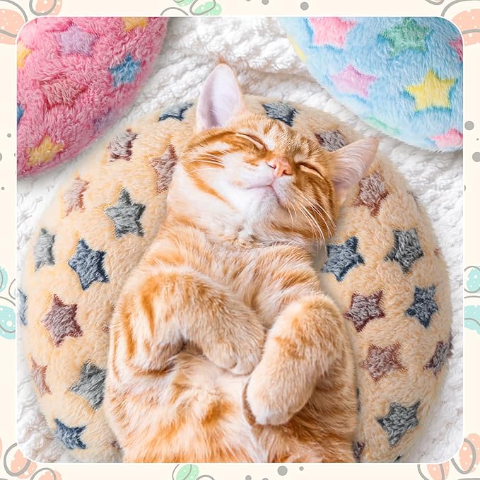 Sweetude 4 Pcs Pillows for Cats Puppy Bed Fluffy Pet Calming Soft Gifts Half Donut U Shaped Pet Neck Pillow Training Joint Relief Cervical Protection(Vivid Star,Medium)