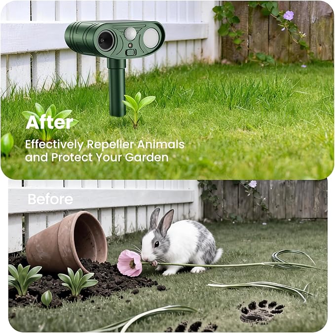 2026 Upgraded Solar Ultrasonic Animal Repellent Outdoor Deer Cat Repellent with Motion Sensor Flash Light,IP65 Waterproof Repeller Keep Rodent Squirrel Raccoon Opossum Skunk Out of Yard Farm (2)