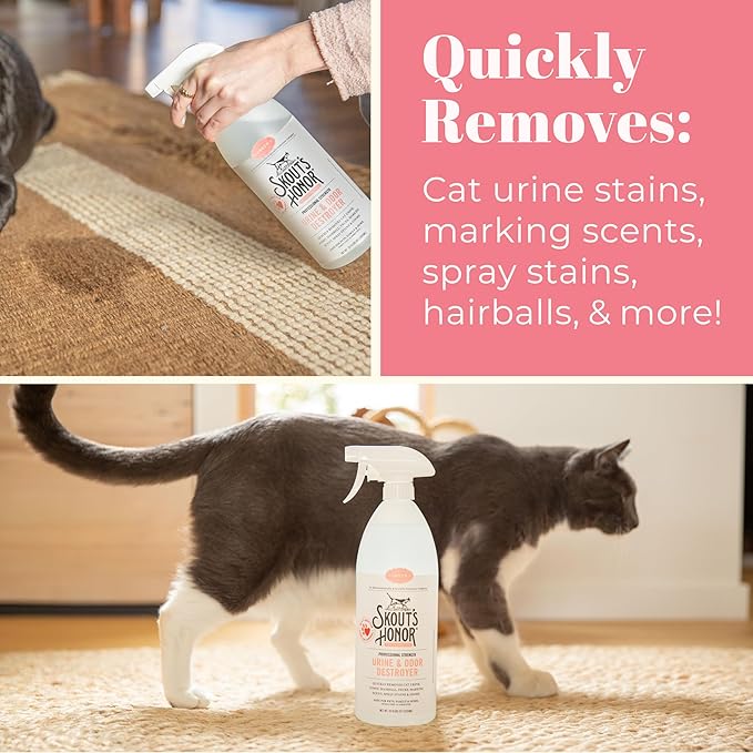 Skout's Honor Cat Urine & Odor Destroyer - Professional Strength, Plant-Powered, Cruelty-Free Urine Eliminator for Carpets and Indoor Living Spaces, 35 oz.
