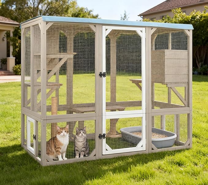 PetsCosset Catio Outdoor Cat Enclosures 4 Story Large Cat's House for Indoor Outdoor Window Catio Wooden Outside Kitty Patio with Resting Room,Waterproof Roof,Jumping Playforms (47" H Cat Catio)