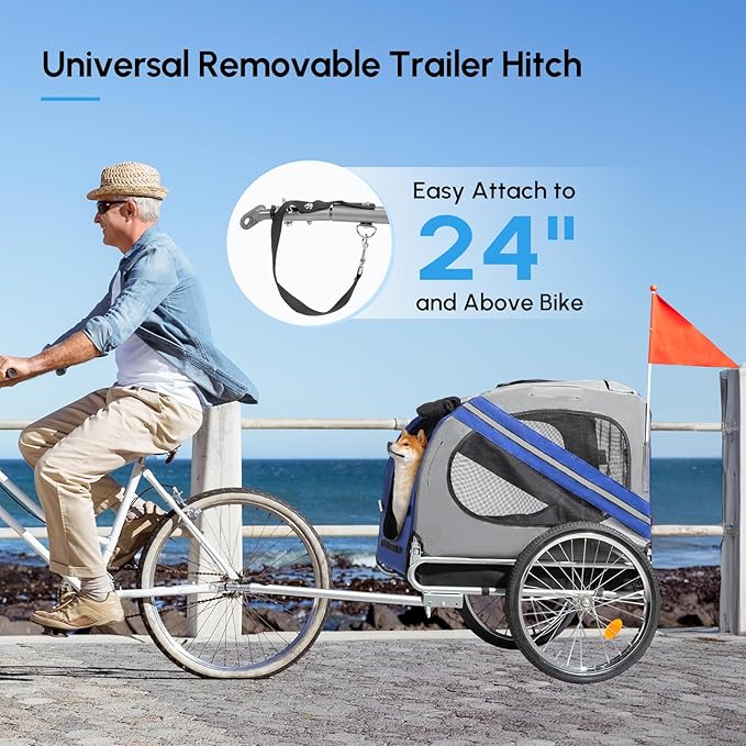 PEXMOR Dog Bike Trailer - Folding Pet Cart w/Universal Hitch, Cargo Carrier for Dog & Quick Release 20" Wheels & 3 Entrances
