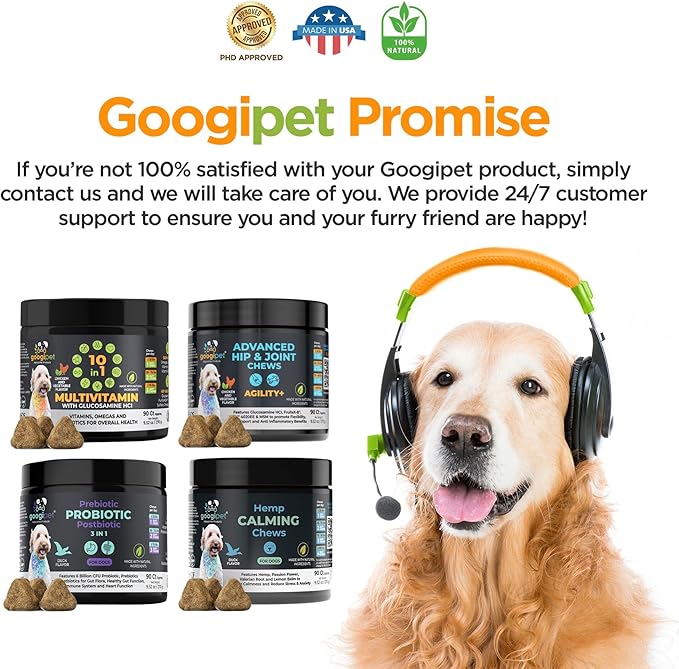 Googipet Premium Dog Multivitamin Chewable, Dog Vitamins and Supplements, Puppy Vitamins & Senior Dogs Probiotics for Gut Health + Vitamin C, Glucosamine for Dogs Joint Support (Chicken Flavor)