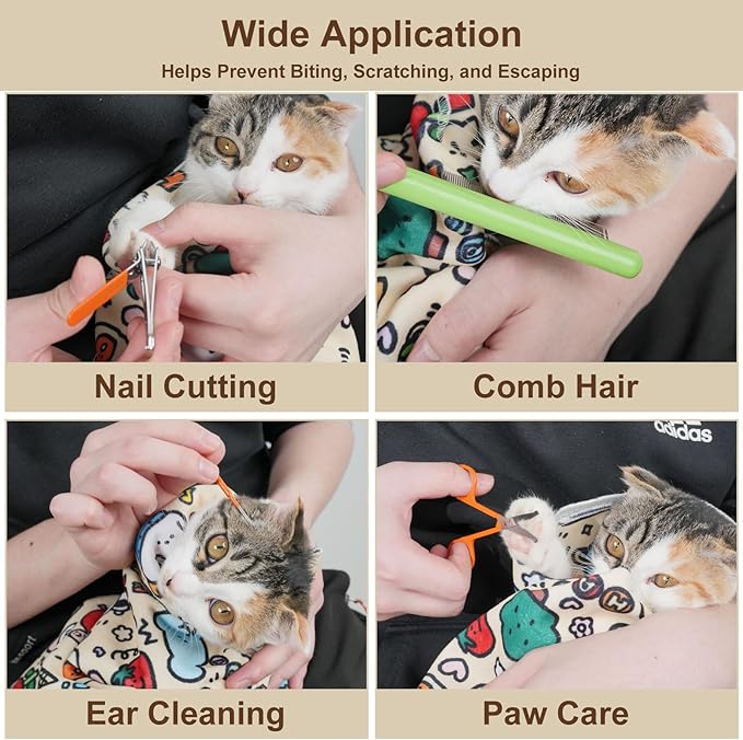 27.6" Extra Large Cat Grooming Wrap – Anti-Escape Cat Wrap for Cutting Nails, Brushing & Medication – Soft, Comfortable, Reusable, Self-Adhering, Holds Cats Up to 15lbs (Soccer Time)