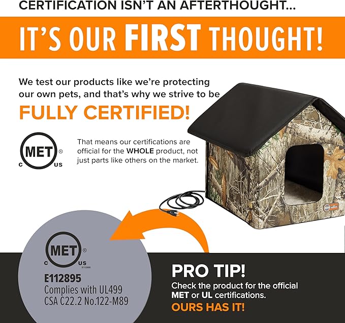 K&H Pet Products Heated Outdoor Cat House for Outside Pets in Winter, Weatherproof Outdoor House for Ferals, Insulated Kitty Shelter, 2 Doors, Waterproof Heated Cat Bed, Safety Listed - Camo 20W