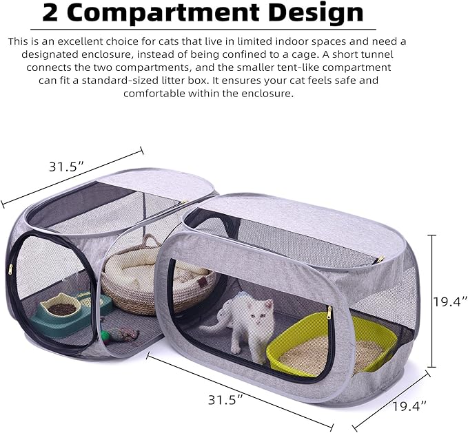 NAFU Corner Cat Playpen with Litter Box Compartment for Indoor Use - Space Saving Foldable Enclosure for Kittens & Puppy, Cat Houses & Condos