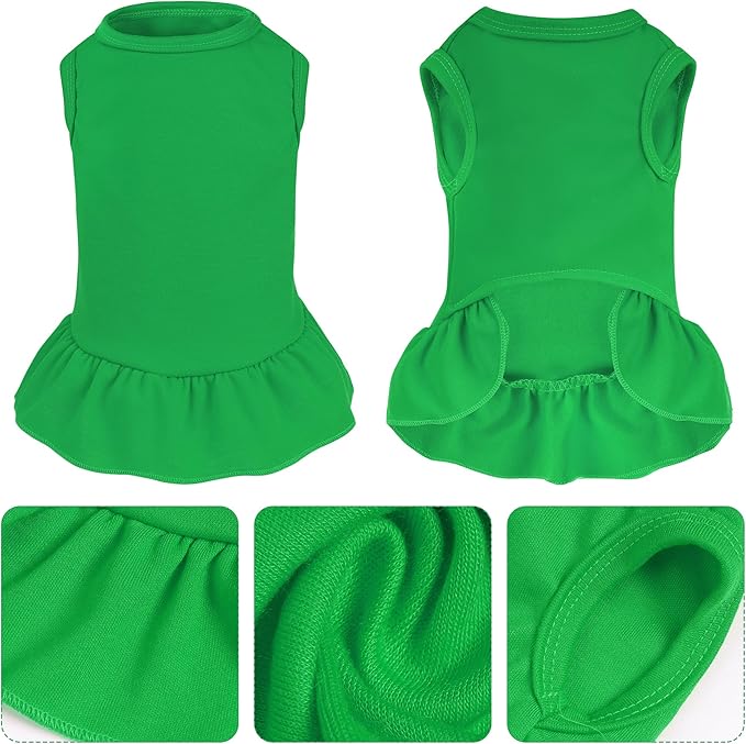 Dog Dresses Cat Skirt Solid Color Dog Clothes Summer Sleeveless Puppy Girl Clothes for Small Pet Dogs Cats (Dark Green, Large)